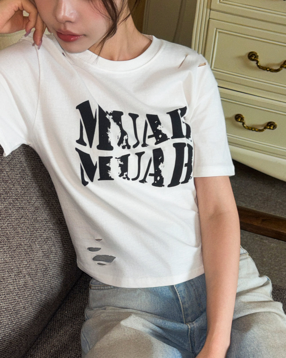 MUAHMUAH預訂｜CRACK LOGO CROP HALF SLEEVE