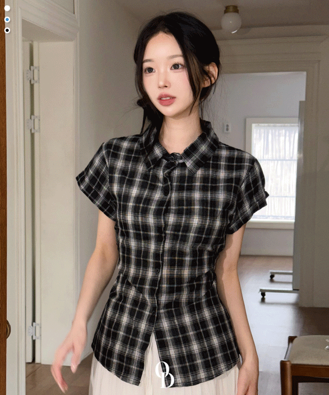 春夏預訂｜格紋收腰帶短袖襯衫