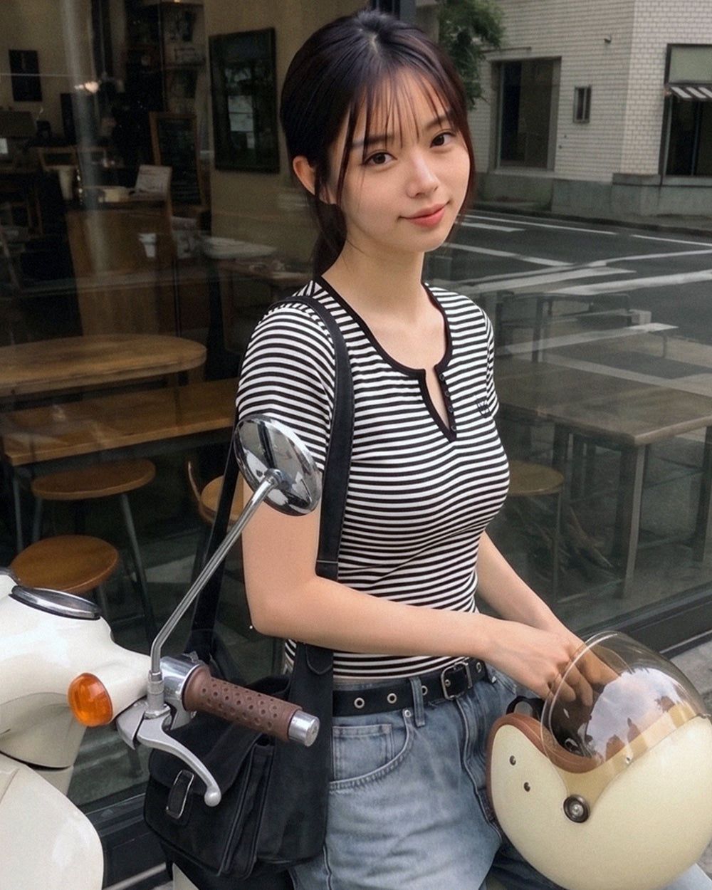 MUAHMUAH預訂｜SHORT HENLEY NECK STRIPE HALF SLEEVE