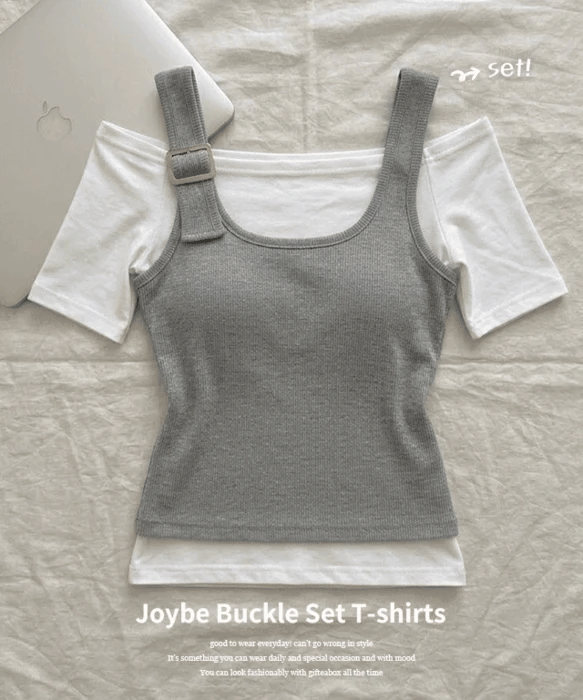 春夏預訂｜Joybe 露肩TEE+搭扣背心 SET