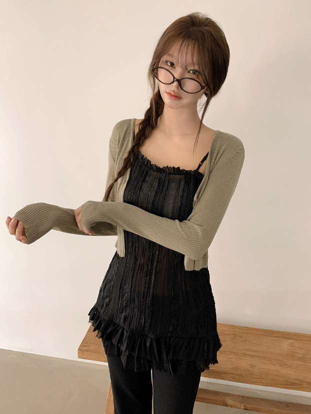 春夏預訂｜迷你修身雙扣羅紋亞麻開襟衫