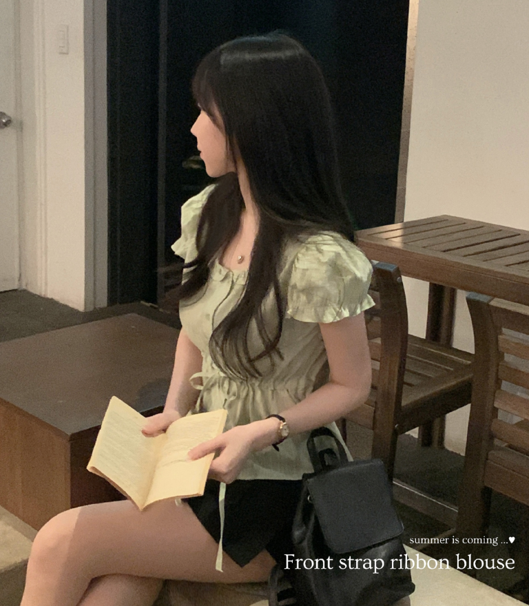 春夏預訂｜許願緞帶褶皺泡泡袖短袖上衣