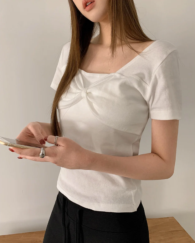 春夏預訂｜RIBBON褶皺方領短袖TEE