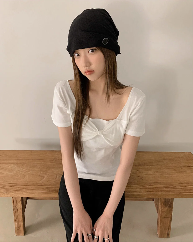 春夏預訂｜RIBBON褶皺方領短袖TEE