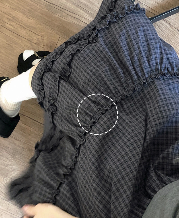 春夏現貨｜[森系女孩]復古格紋荷葉邊中長裙
