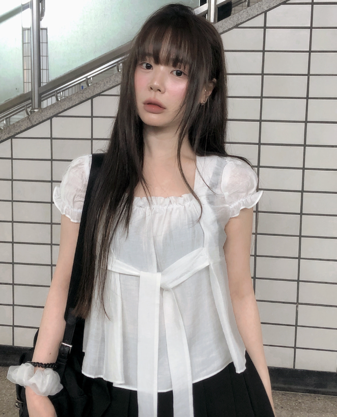 春夏預訂｜TIE泡泡袖荷葉邊短袖襯衫