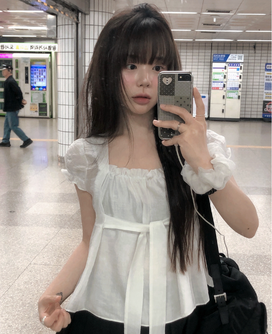 春夏預訂｜TIE泡泡袖荷葉邊短袖襯衫