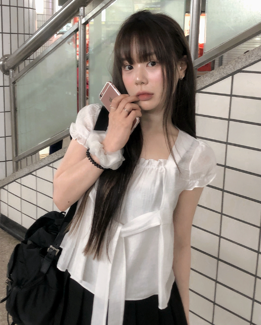 春夏預訂｜TIE泡泡袖荷葉邊短袖襯衫