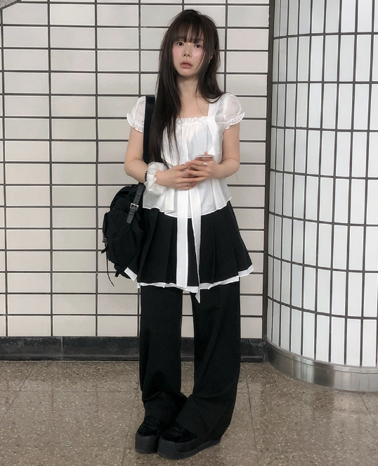 春夏預訂｜TIE泡泡袖荷葉邊短袖襯衫