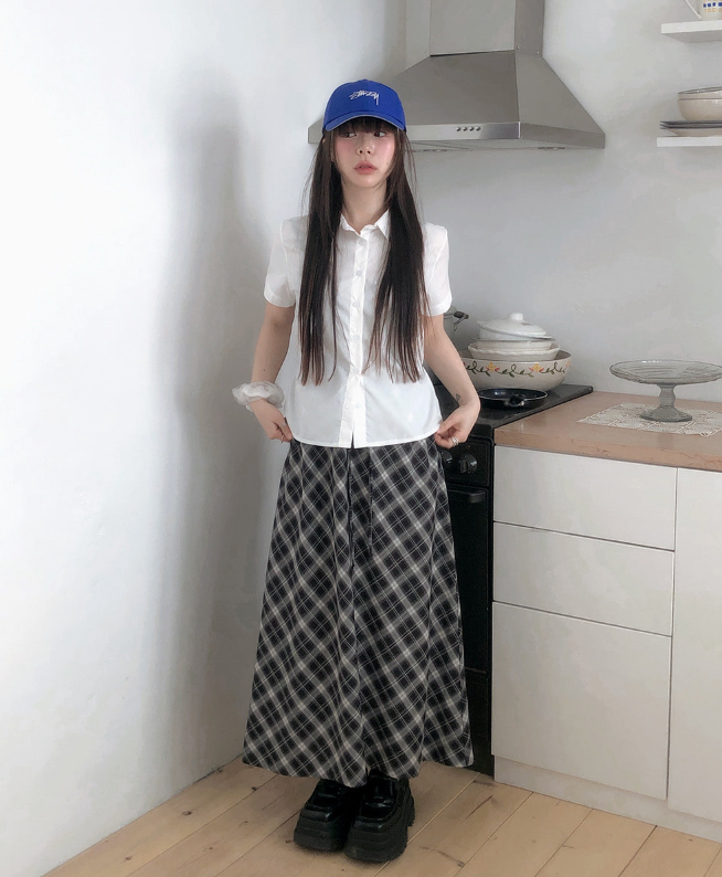 春夏預訂｜格紋鬆緊腰長裙