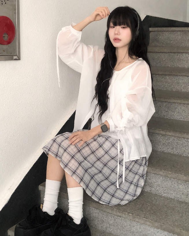 春夏預訂｜喇叭褶皺格子縐布中長裙