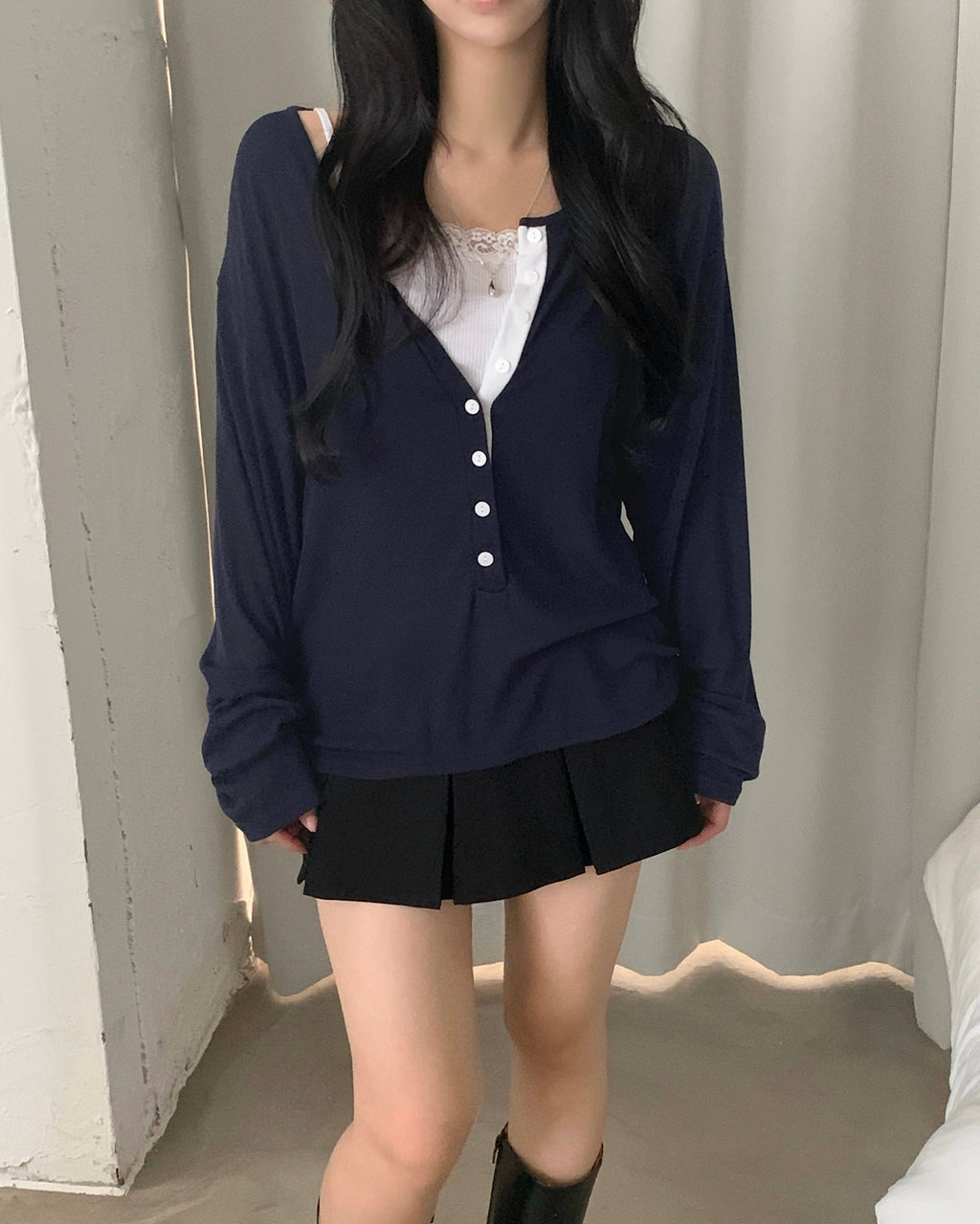 早秋預訂｜鈕扣亨利領長袖TEE