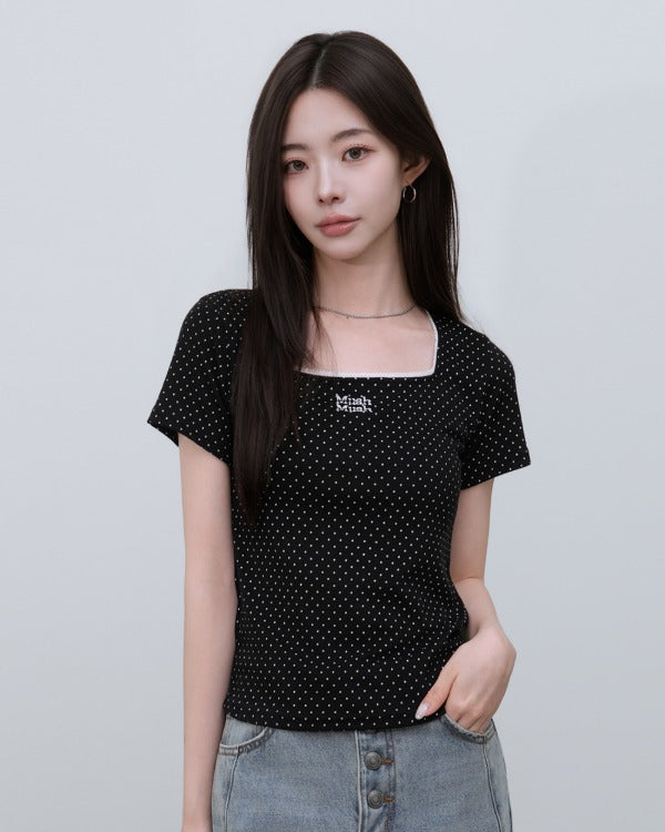 MUAHMUAH預訂｜SQUARE NECK DOT HALF SLEEVE