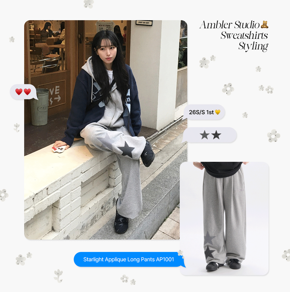 AMBLER預訂｜男女通用星光貼花刺繡雙向寬版運動褲 AP1001