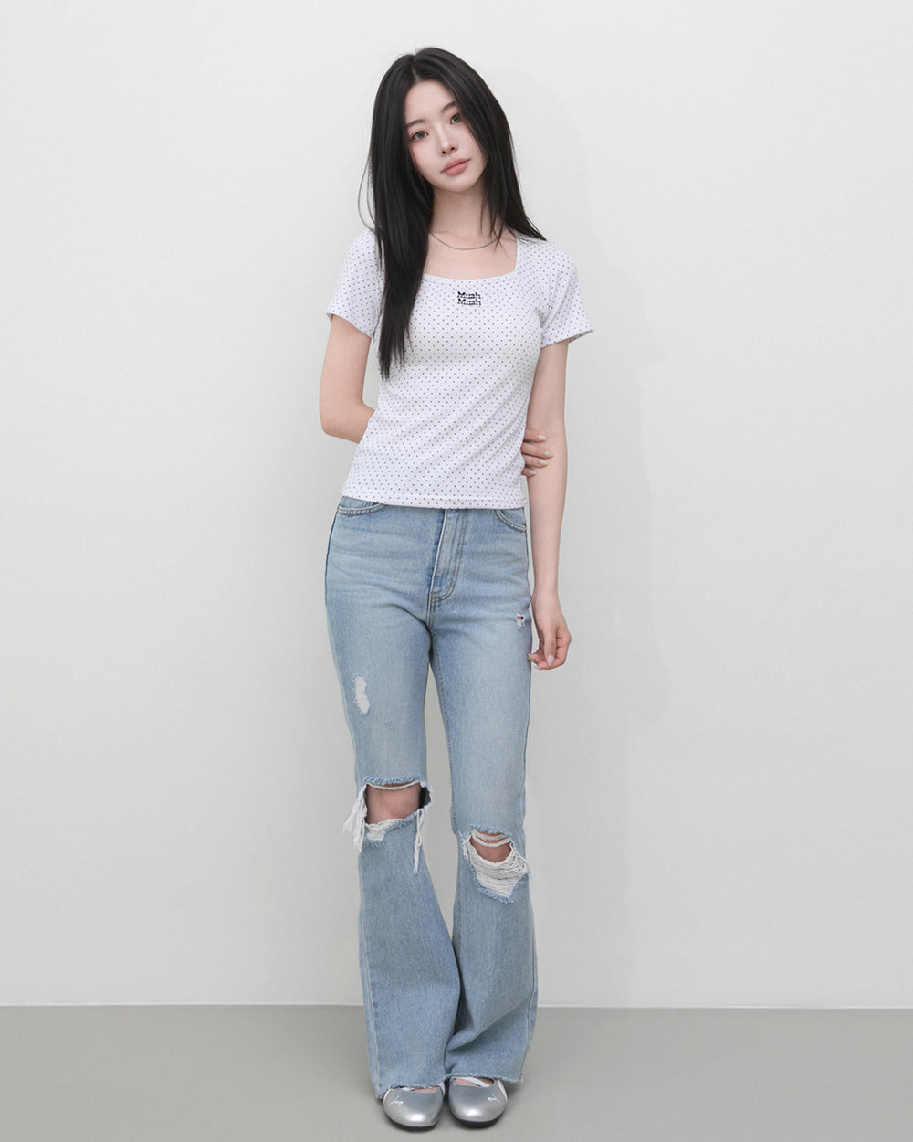 MUAHMUAH預訂｜SQUARE NECK DOT HALF SLEEVE