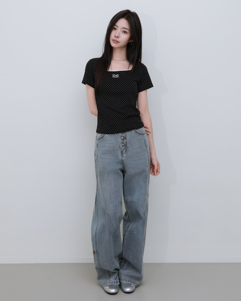 MUAHMUAH預訂｜SQUARE NECK DOT HALF SLEEVE