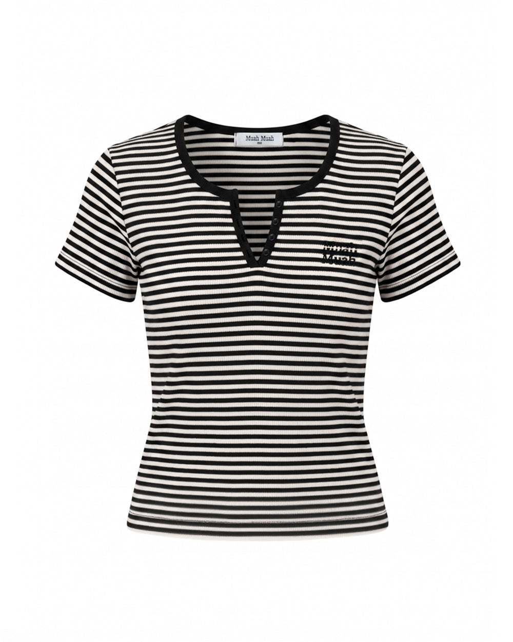 MUAHMUAH預訂｜SHORT HENLEY NECK STRIPE HALF SLEEVE
