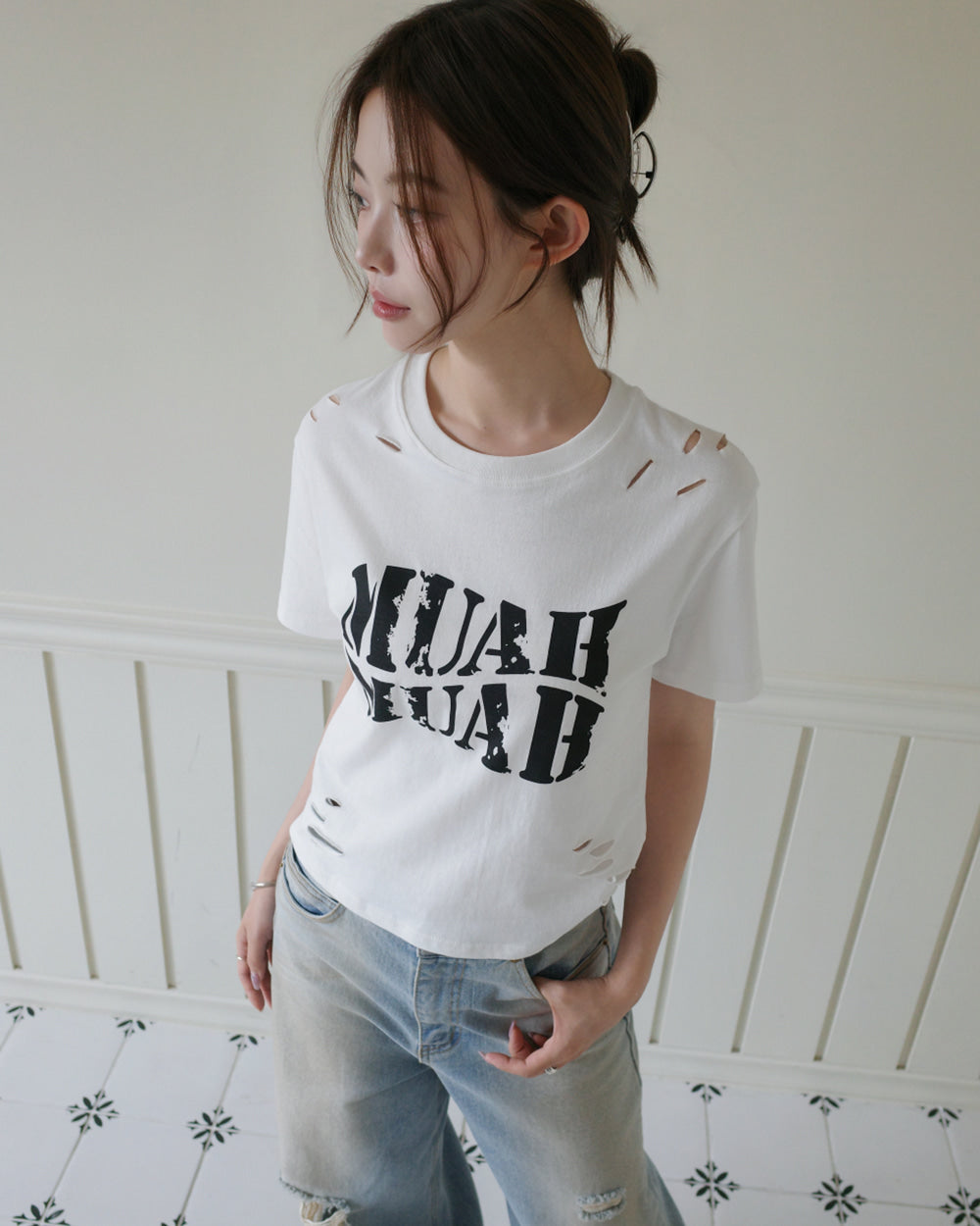 MUAHMUAH預訂｜CRACK LOGO CROP HALF SLEEVE