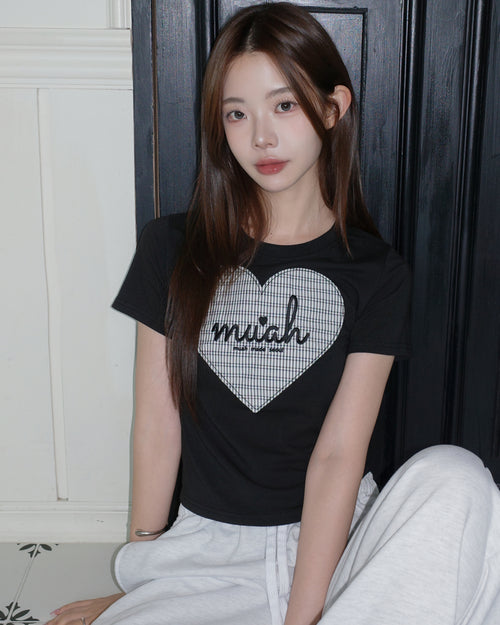 MUAHMUAH預訂｜BIG HEART CHECK PATCH HALF SLEEVE