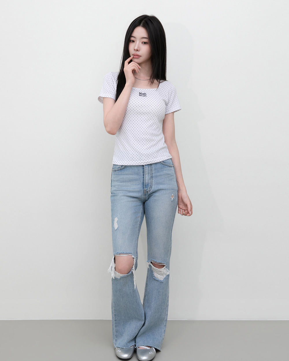 MUAHMUAH預訂｜SQUARE NECK DOT HALF SLEEVE