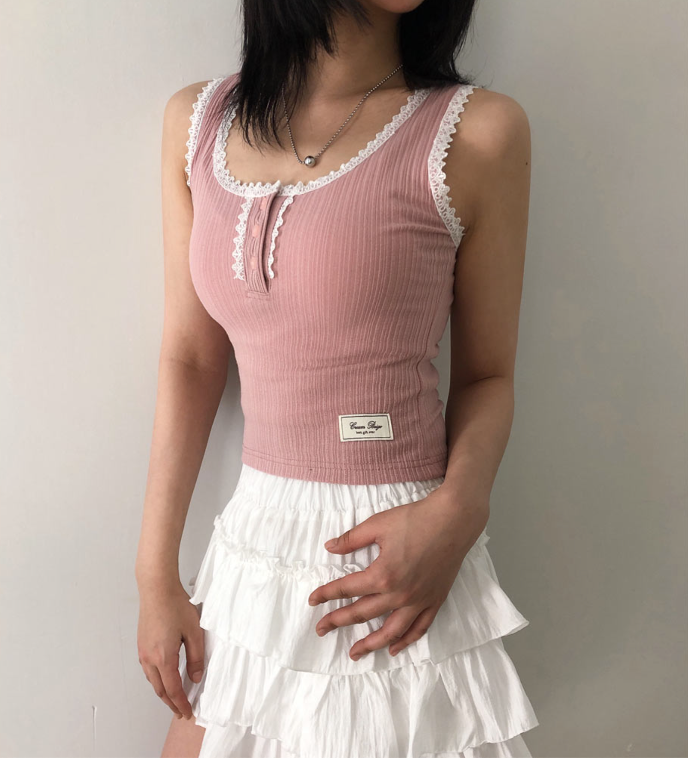 春夏預訂｜蕾絲TAG羅紋修身背心