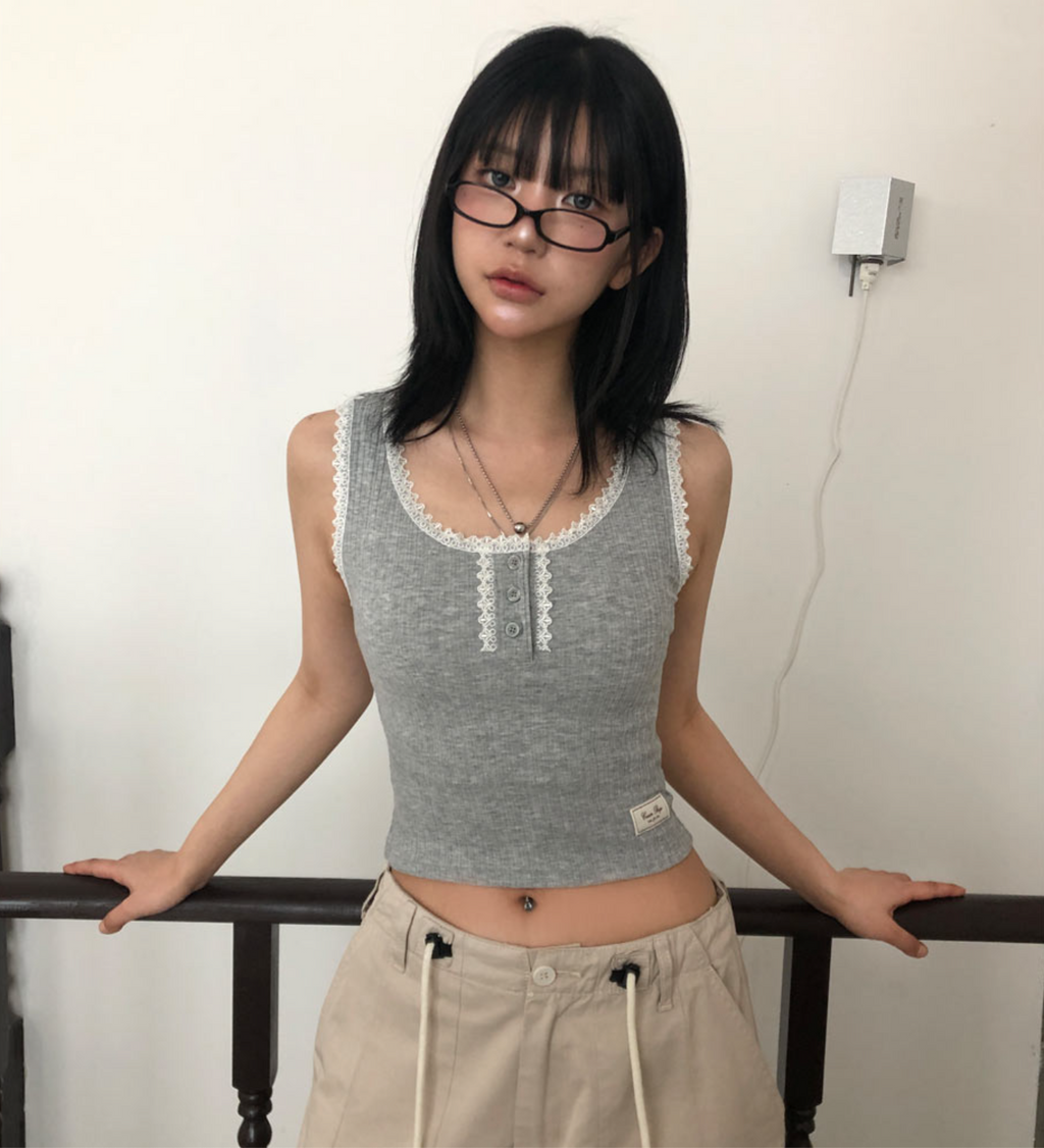 春夏預訂｜蕾絲TAG羅紋修身背心