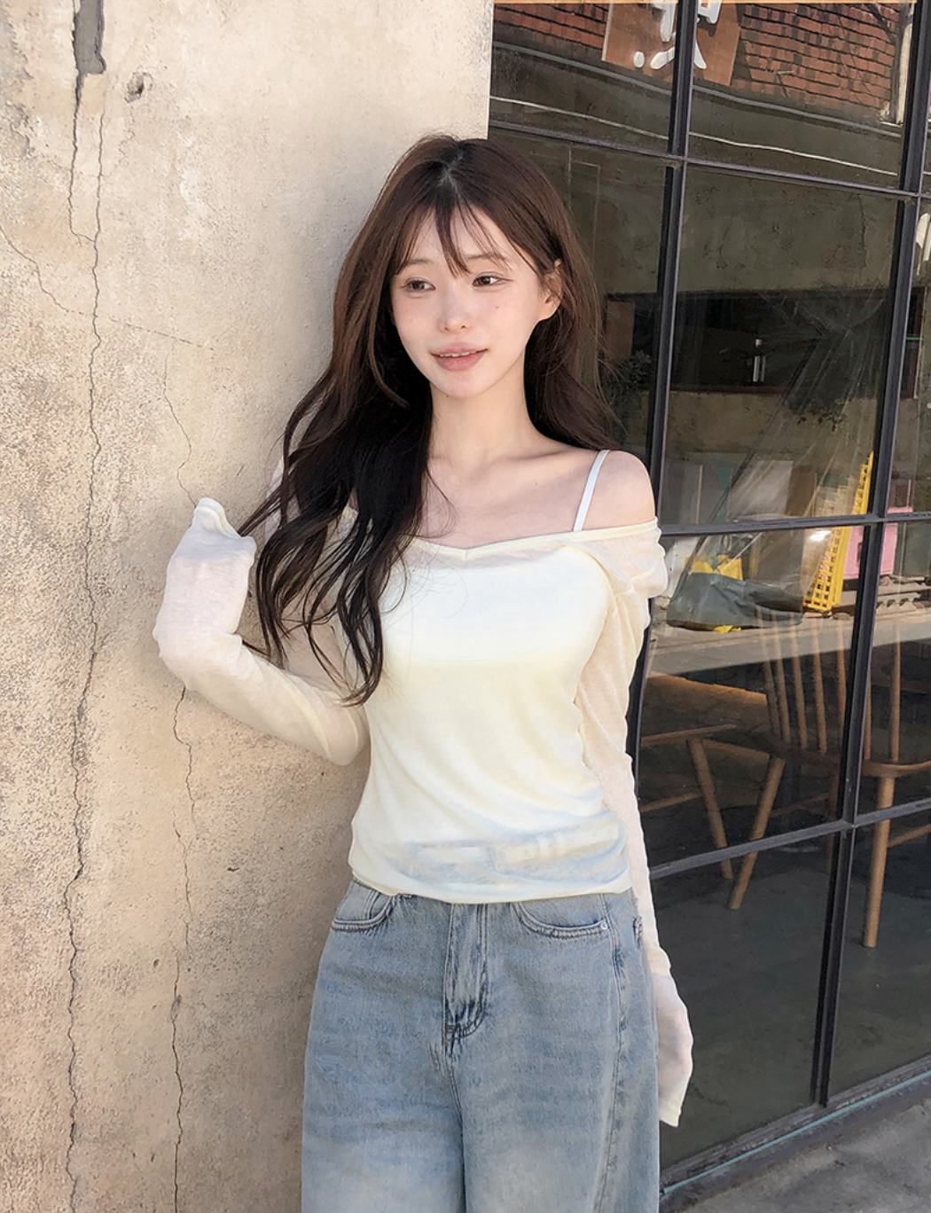春夏預訂｜【夏季長袖/精緻修身/疊穿】深V領天絲長袖T恤