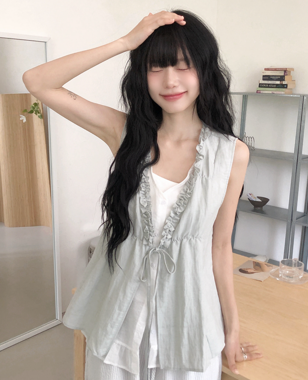 春夏預訂｜荷葉邊層疊緞帶背心