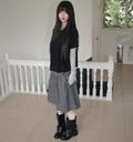 春夏預訂｜[森系少女風🌳] 胡桃格紋斜紋褶皺紐扣中長裙