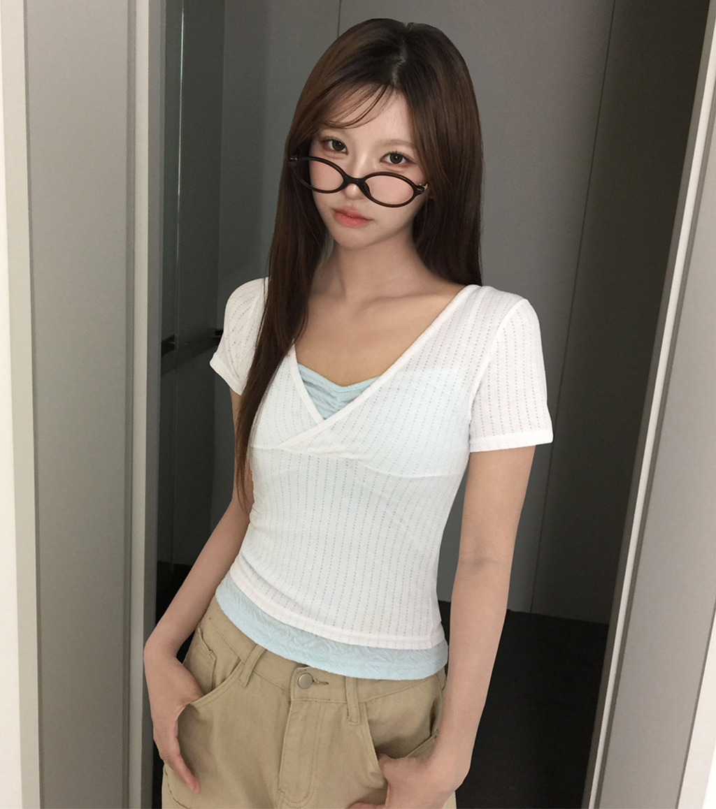 春夏預訂｜V領裹身短袖針織衫