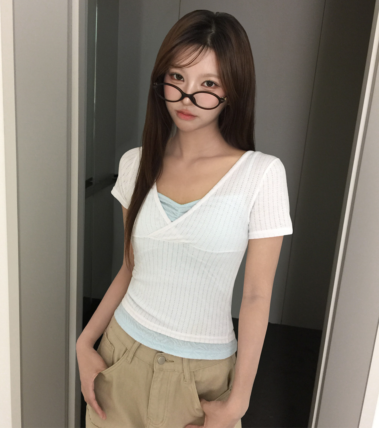春夏預訂｜V領裹身短袖針織衫