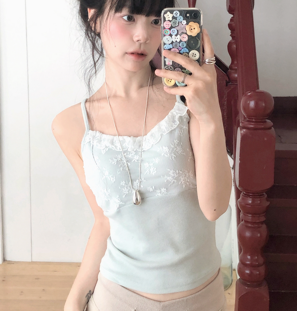 春夏預訂｜Lekaz 花朵蕾絲羅紋背心