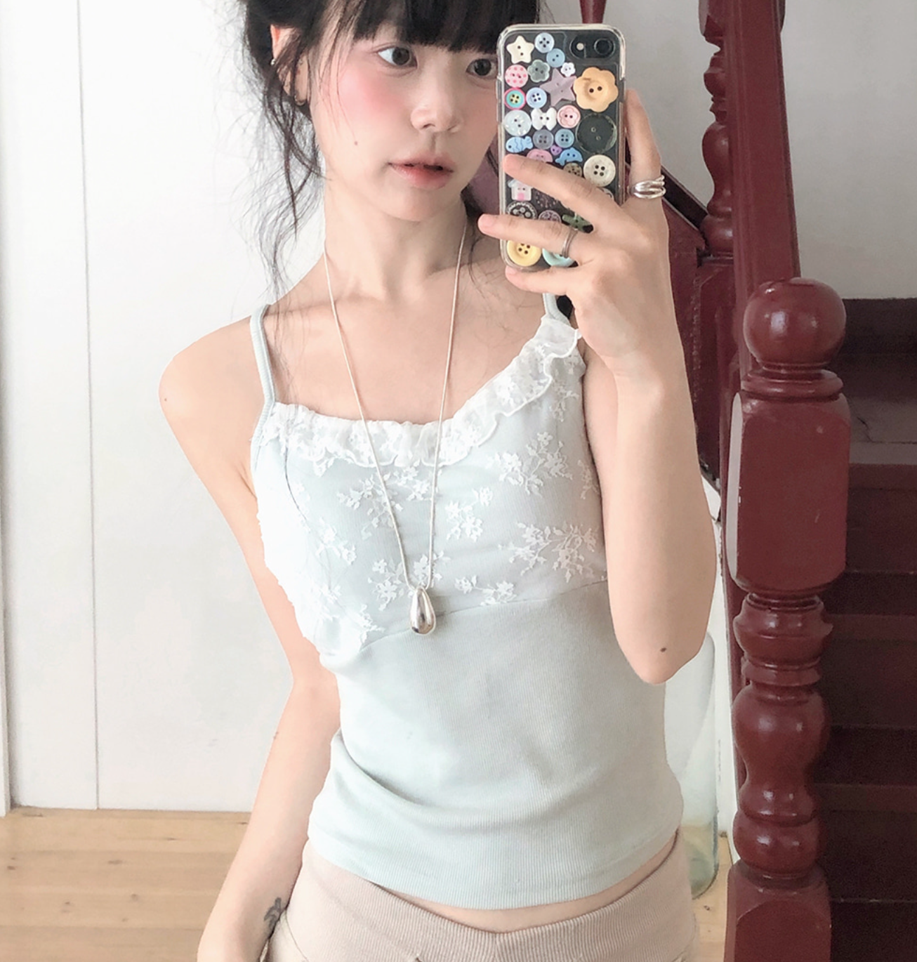 春夏預訂｜Lekaz 花朵蕾絲羅紋背心