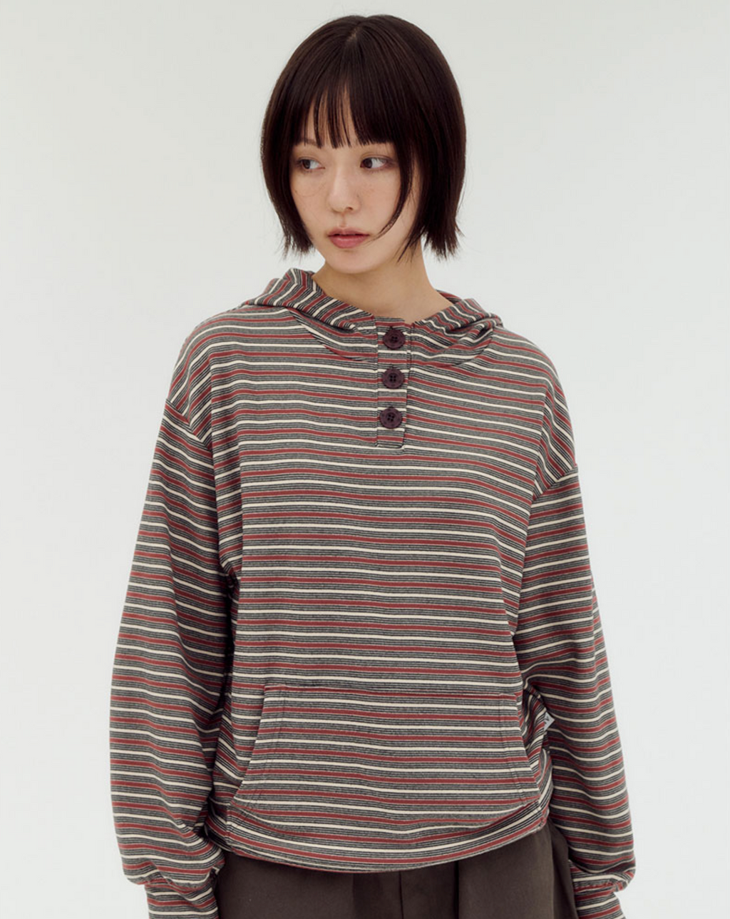AMBLER 預訂｜Striped Star button 間條拼色連帽衛衣 (AHP1311)