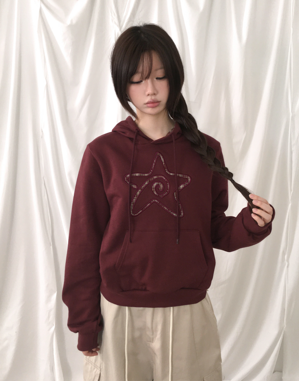 早秋預訂｜寬鬆格紋星形口袋HOODIE
