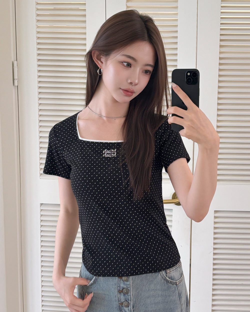 MUAHMUAH預訂｜SQUARE NECK DOT HALF SLEEVE