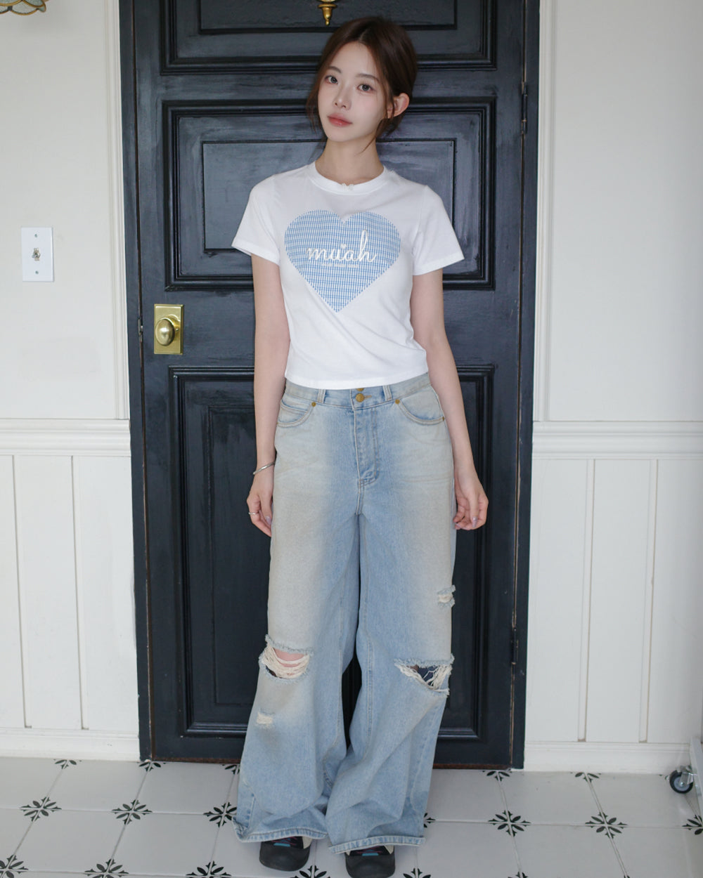 MUAHMUAH預訂｜BIG HEART CHECK PATCH HALF SLEEVE