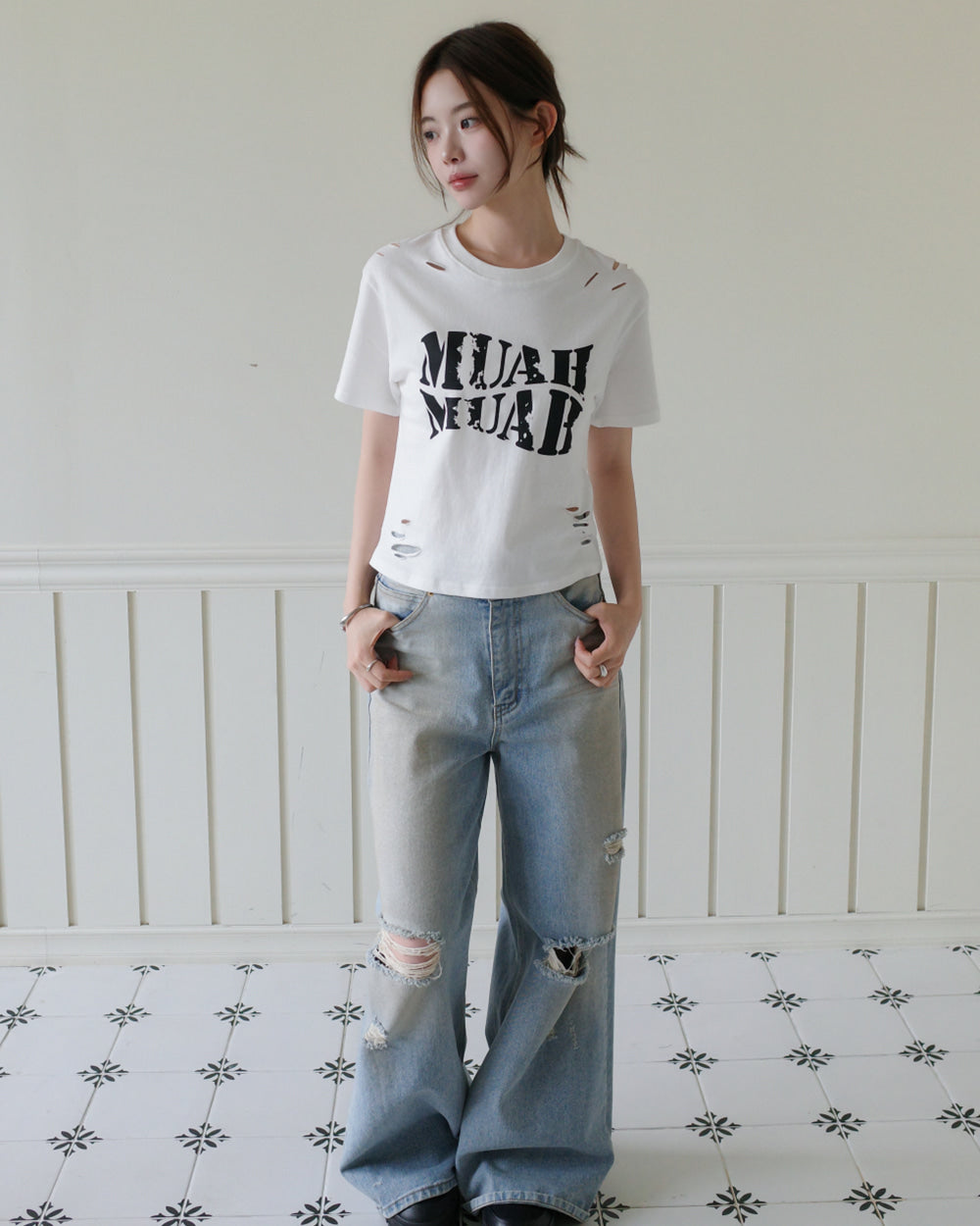 MUAHMUAH預訂｜CRACK LOGO CROP HALF SLEEVE