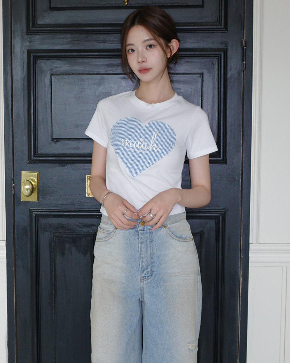 MUAHMUAH預訂｜BIG HEART CHECK PATCH HALF SLEEVE