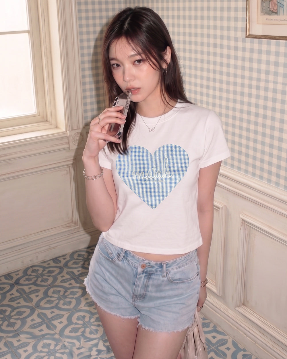 MUAHMUAH預訂｜BIG HEART CHECK PATCH HALF SLEEVE