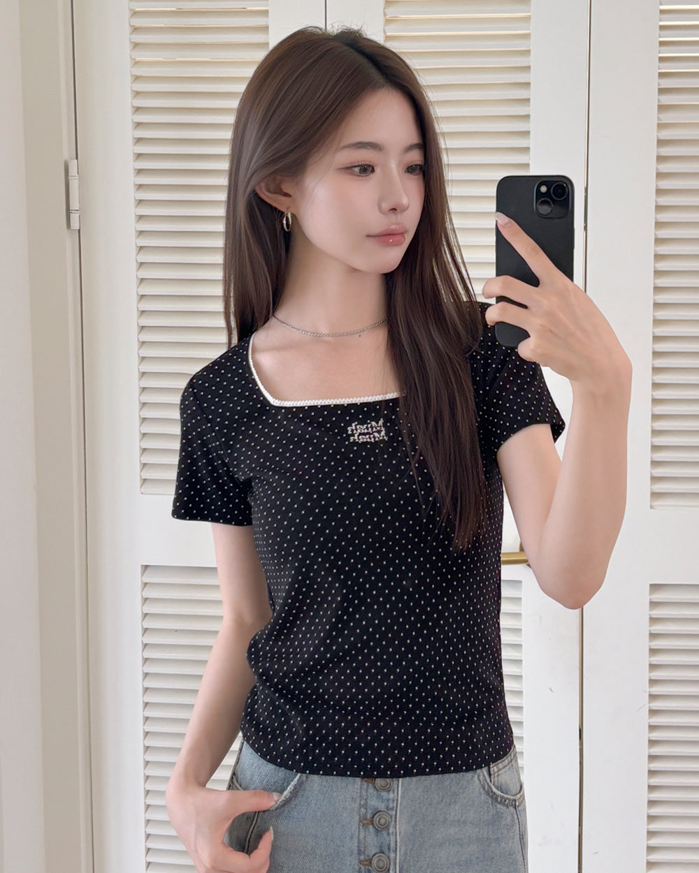 MUAHMUAH預訂｜SQUARE NECK DOT HALF SLEEVE