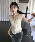 春夏預訂｜緞帶LACE FLOWER襯衫背心