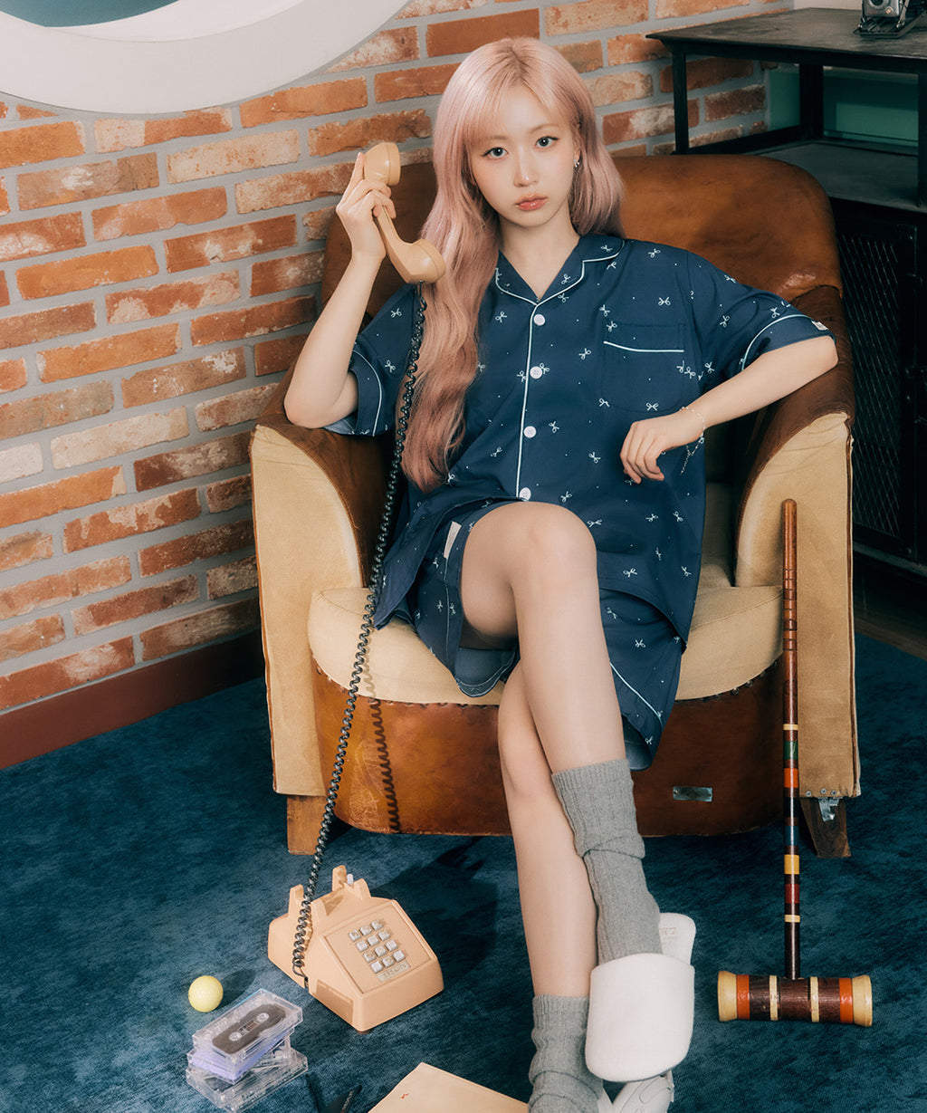 DOSSY預訂｜NMIXX HAEWON PICK NAVY RIBBON PAJAMA SET