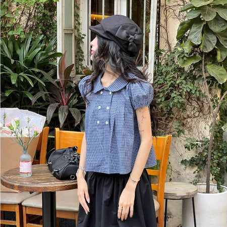 🇻🇳 AREUM 現貨｜泡泡袖格子BLOUSES